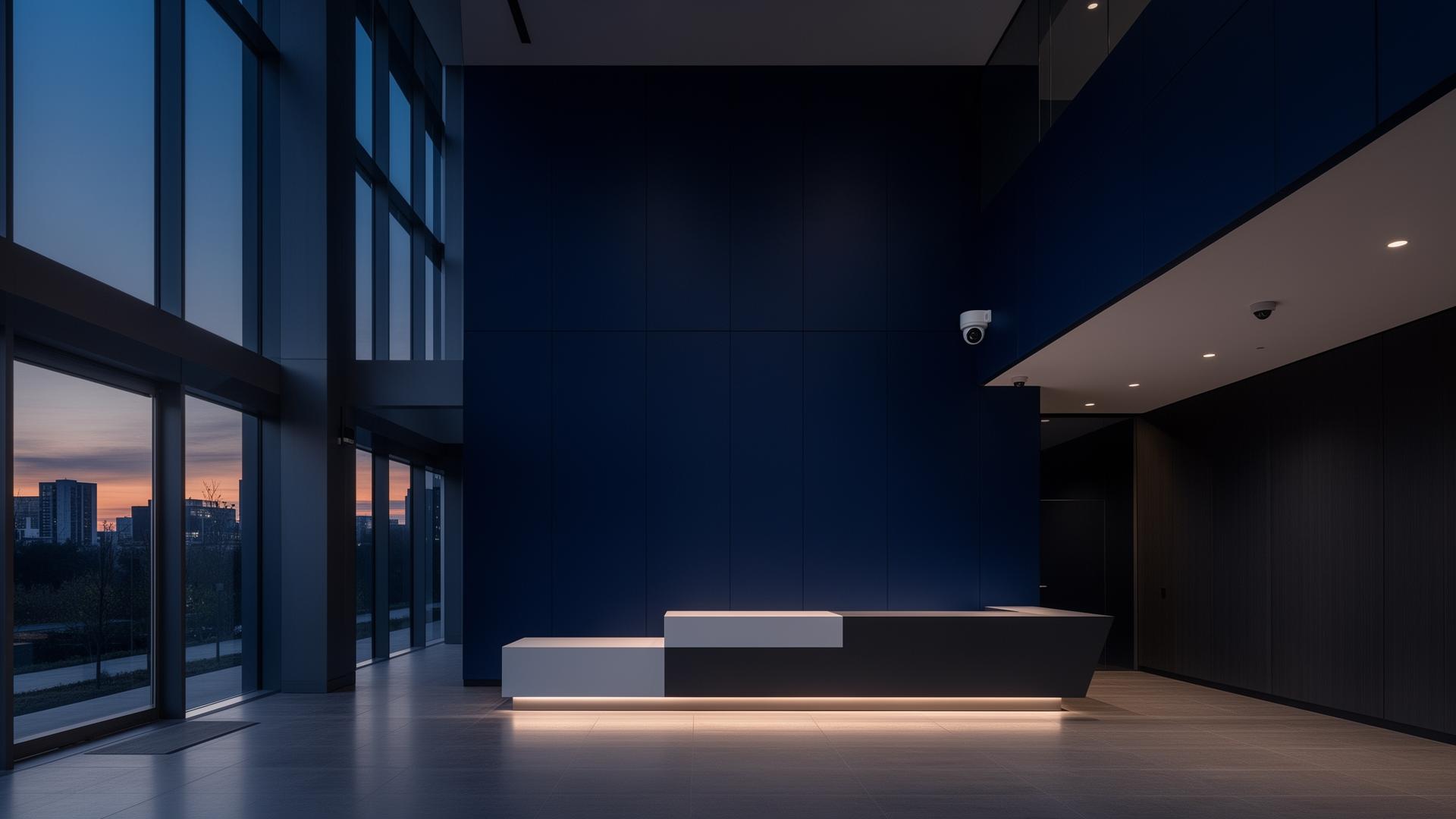 Commercial lobby at dusk